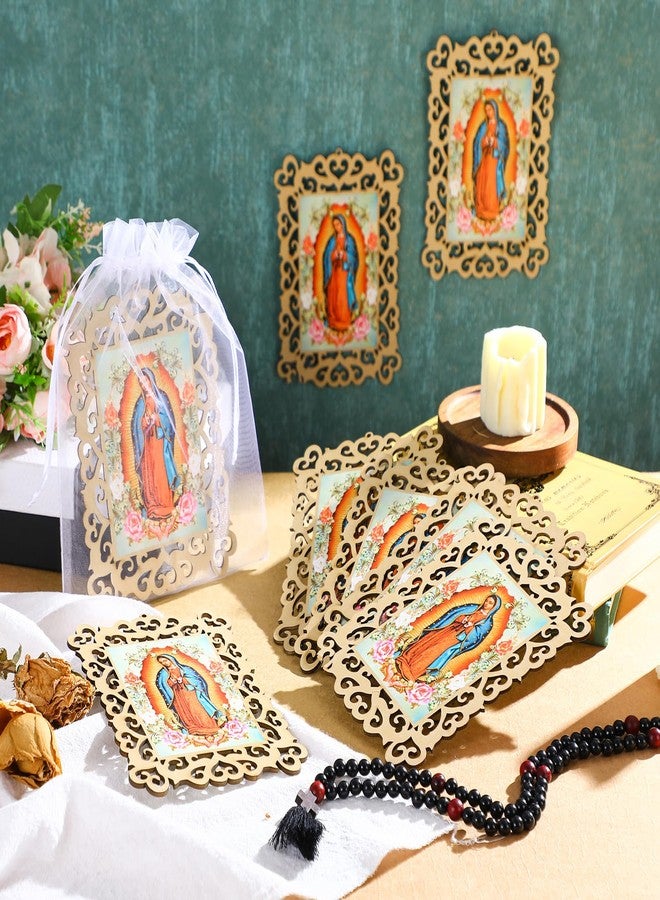 Quelay 12 Pcs Our Lady of Guadalupe Wooden Picture Frames with Organza Gift Bags Baptism Favors for Guests First Communion Christening Memorial Engrave Guest Gift Catholic Gifts Recuerdos De Bautizo - Image 4